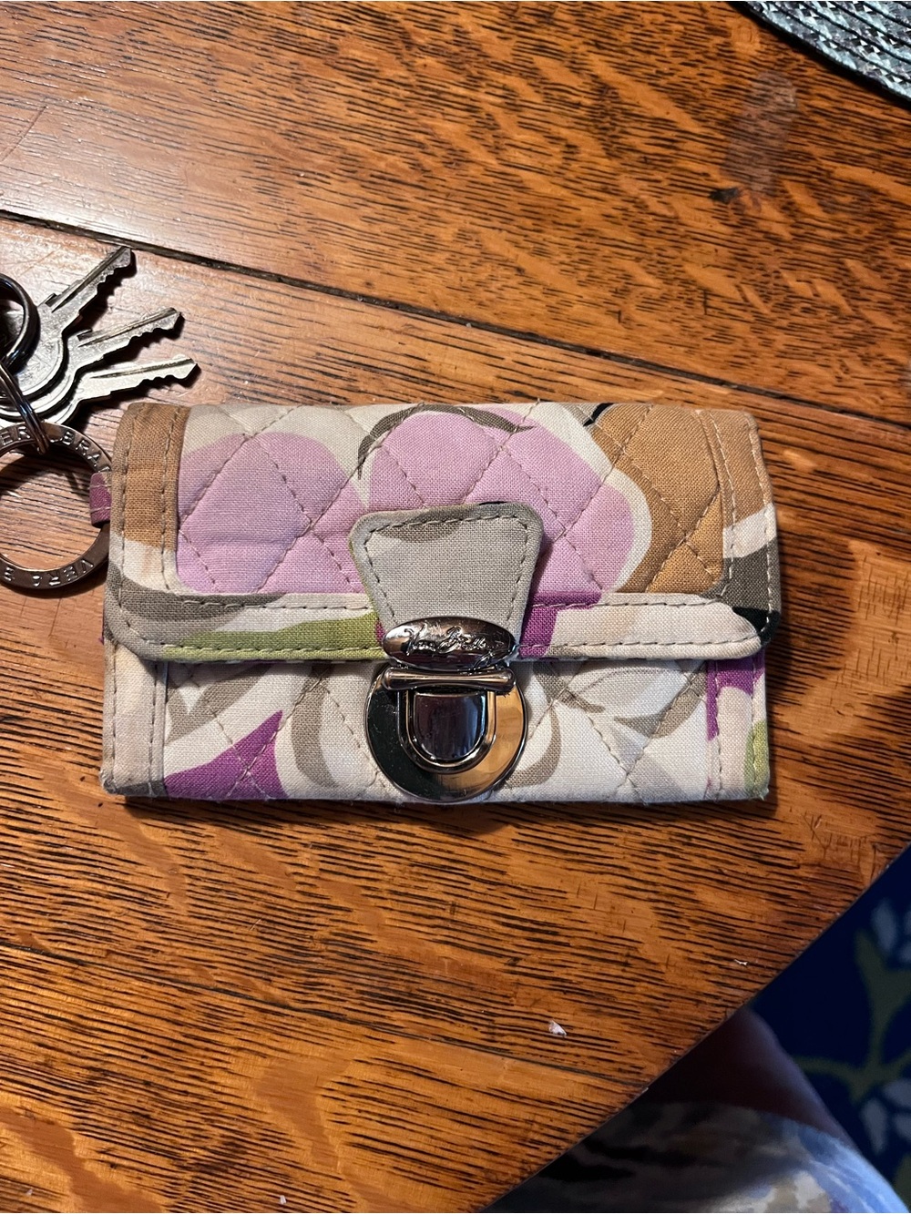 Vera Bradley Quilted Floral Key Pouch Wallet - Pink, Tan & Green